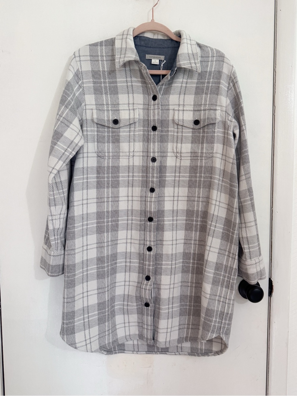 Outerknown Gray & White Plaid Flannel Button-Up Blanket Shirt Dress SP - Picture 2 of 6